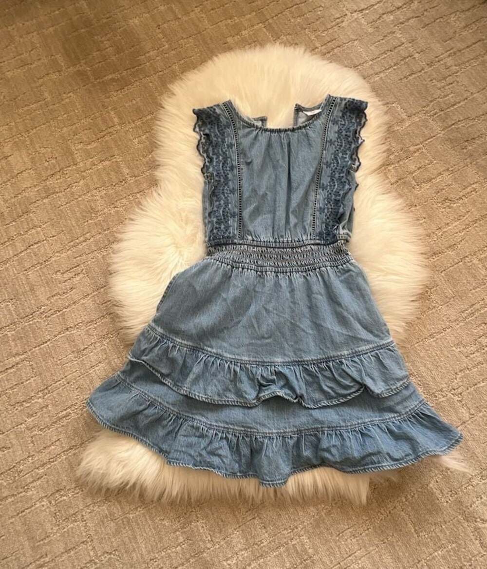 abercrombie kids Denim Smocked Waist Tiered Dress w/ Eyelet Details